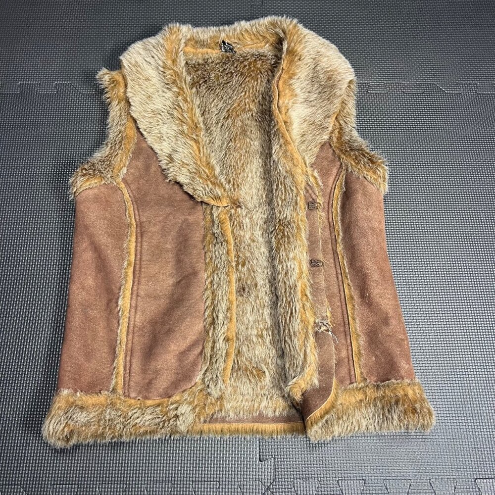 Faux Fur & Suede Brown Sleeveless Vest Medium Soft & Cozy Made In China